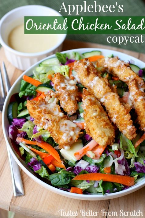 Applebee's Oriental Chicken Salad Copycat Salads Chicken, Salad Copycat, Chicken Strip, Salat Wraps, Cafe Recipes, Asian Dressing, Tastes Better From Scratch, Resep Salad, Lunch Wraps