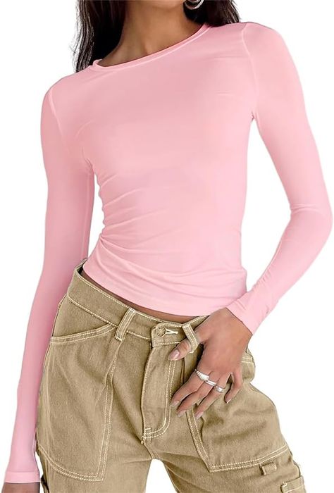 Amazon.com: ForeFair Women Long Sleeve T Shirt Y2K Basic Going Out Tops Slim Fit Casual Crew Neck Crop Top Tight Tee Shirts(S,Pink) : Clothing, Shoes & Jewelry Going Out Crop Tops, Basic Crop Tops, Basic Long Sleeve Shirt, Shirts Streetwear, Slim Fit Crop Top, Cropped Tops, Basic Long Sleeve, Slim Fit Shorts, Shorts With Tights