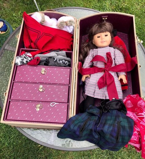 American Girl Samantha Doll Retired Collection Steamer Trunk - Etsy American Girl Samantha, American Girl Doll Samantha, Plaid Capes, Finding Treasure, Steamer Trunk, American Doll Clothes, Red Skirts, Other Outfits, American Doll