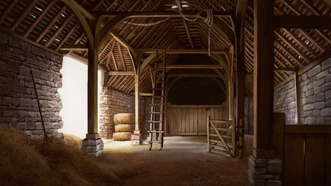 Medieval Training Grounds, Medieval Horse Stable, Medieval Barracks, Medieval Cabin, Medieval Stable, Medieval Farmhouse, Medieval Farm, Gif Studio, Interior Concept Art