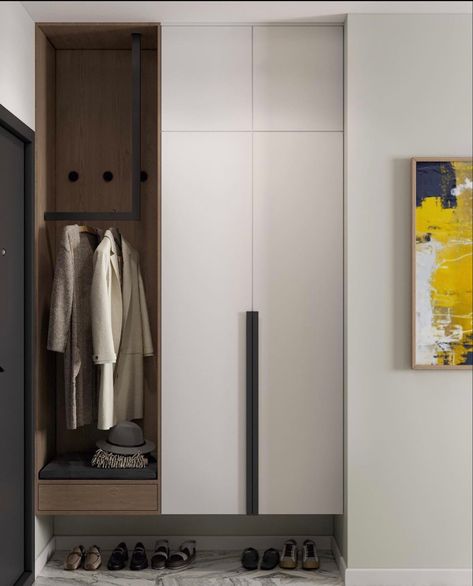 Entrance Hall Closet Ideas, Entrance Wardrobe Inside, Narrow Hallway Wardrobe, Narrow Hallway Closet, Entrance Hall Wardrobe, Hall Wardrobe, Grey Hallway, Hallway Closet, Modern House Floor Plans