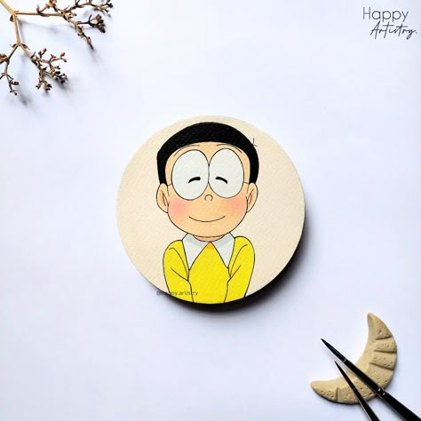 Doraemon Bookmark, Nobita Painting, Spotify Card, Normal Drawing, Nobita Doraemon, Chibi Naruto, Mini Canvas Paintings, Polaroid Art, Crafts Bookmarks