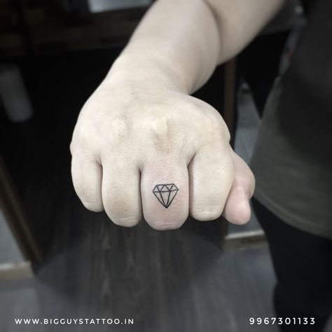 Money Finger Tattoo, Diamond Tattoo Finger, Finger Tattoos Diamond, Address Tattoo, Diamond Finger Tattoo, Colaba Causeway, Small Diamond Tattoo, Est. Tattoo, Diamond Tattoo