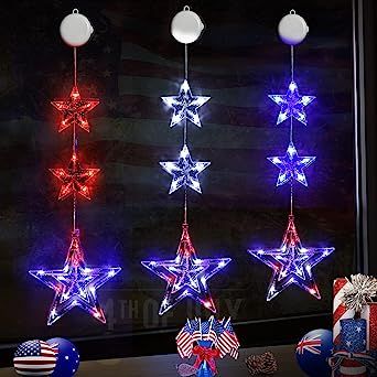 Red White And Blue Decorations, Red White Blue Decorations, Star Window, Blue Decorations, Window Lights, Memorial Day Decorations, Battery Operated String Lights, Usa Decor, Fourth Of July Decor