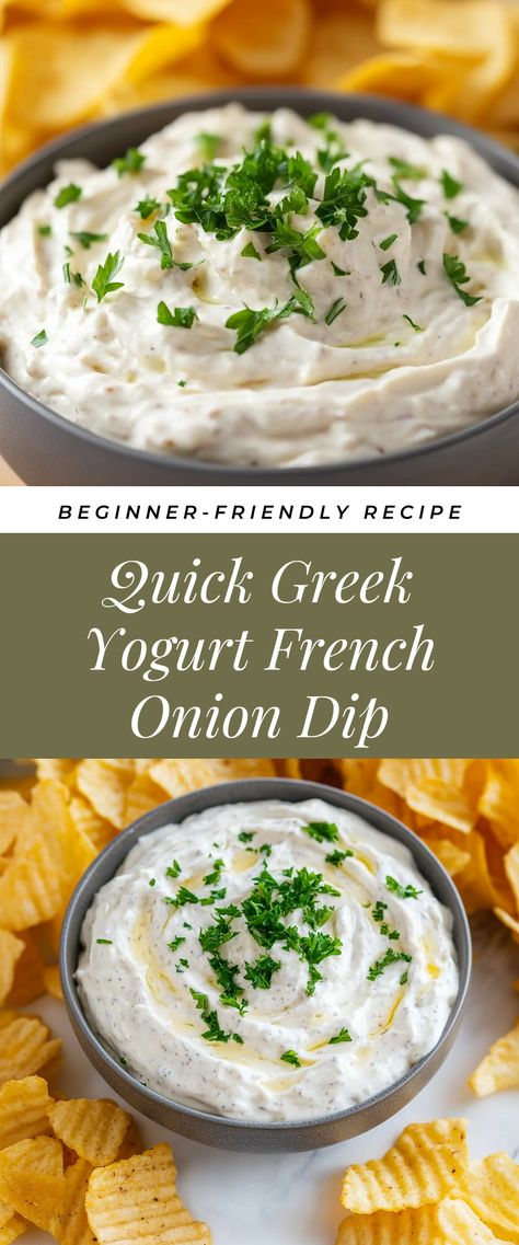 Image for Quick Greek Yogurt French Onion Dip Savory Greek Yogurt, Plain Greek Yogurt Recipes, Movie Night With Friends, French Onion Dip, Dairy Free Alternatives, Greek Yogurt Recipes, Favorite Dips, Onion Dip, Mashed Avocado