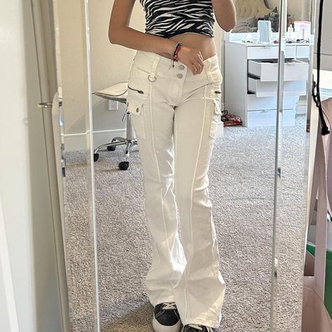 Low Rise Cargos, White Flare Jeans, White Flared Jeans, Tailored Pants, Low Waisted, White Pants, Try On, Dream Wardrobe, Flare Jeans