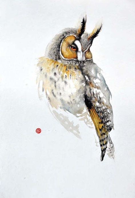 Karl Mårtens | WATERCOLOR | Horned Owl Karl Martens, Watercolour Birds, Painting Birds, Watercolor Birds, Bird Paintings, Bird Artwork, Art Sites, Animals Artwork, Owl Art