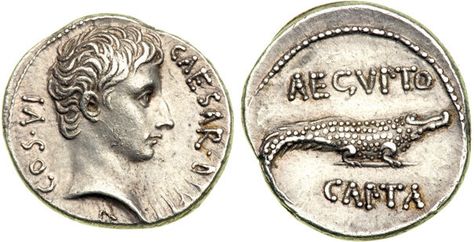 R694 A Rare and Exceptional Roman Silver Denarius of Augustus (27 B.C.E.-14 C.E.) [as Octavian], Commemorating the Subjugation of Egypt | Flickr - Photo Sharing! Ancient Roman Coins, Capricorn Sign, Greek Culture, Roman Coins, Ancient Coins, Ancient Romans, Silver Coins, Science Fiction, Egypt