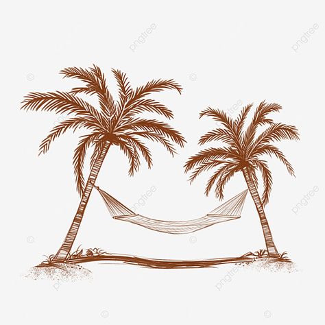 Palm Tree Hammock Tattoo, Hammock Drawing, Hammock Tattoo, Hammock Illustration, Palm Tree Hammock, Palm Tree Illustration, Tree Hammock, Beach Sketches, Palm Tree Png