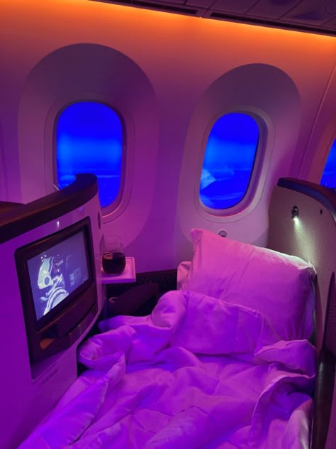 plane, travel, bed, cozy, lighting Comfy Bed Aesthetic, Airplane Bed, Future Vision Board, Airport Aesthetic, Rich Aesthetic, Dream Life House, Dream Vacations Destinations, Plane Travel, Dream Future