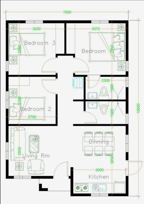 Small House Design Floor Plan, Terrace Roof, Three Bedroom House Plan, Bungalow Floor Plans, Little House Plans, Affordable House Plans, Free House Plans, Diy House Plans, A Small House