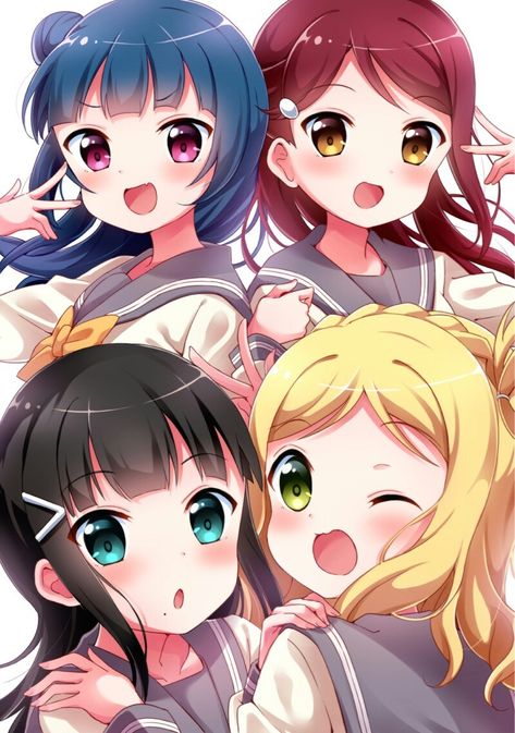 4 Bff Anime, Girl Friends Manga, Anime 2022, Best Friends Cartoon, Love Live Sunshine, Bff Drawings, Anime Vs Cartoon, Anime Friendship, Anime Muslim