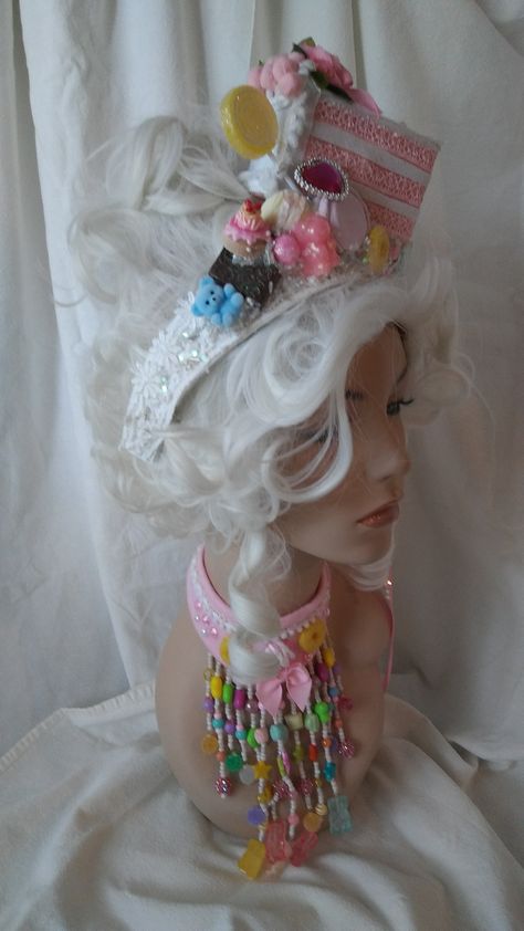 Candy Costume Diy, Cake Headband, Crown Halloween Costume, Rock Me Amadeus, Candy Crown, Marie Antoinette Wig, Cake Costume, Wig Styling Tutorial, Candy Costume