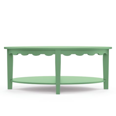 Scallop Coffee Table, Scalloped Coffee Table, Scalloped Furniture, Preppy Coffee Table, Maine Cottage Interiors, Maine Cottage Furniture, Green Coffee Table, Sunny Apartment, Leaf Coffee Table