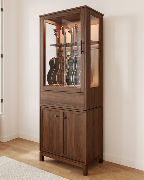 Category: Guitar Estate - American Music Furniture Guitar Amp Storage, Basement Music Studio, Guitar Storage Cabinet, Small Music Room, Guitar Display Case, Music Furniture, Amp Storage, Living Room Redesign, Guitar Storage