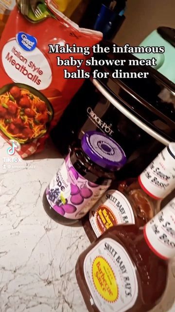 Jazzlyn Medlock on Instagram: "Made the baby shower meatballs for dinner last night with some pasta and a salad. So good by themselves or on a Hawaiian roll to make sliders. All that was used was olive oil, slap ya mama seasoning, garlic powder, grape jelly 🙃, and a mixture of sweet baby rays original bbq sauce and hickory smoke & brown sugar sauce. Mix everything together in crockpot and let it cook on high for 2 hours. Enjoy! #foodie #food #crockpotchronicles #crockpotrecipes #crockpot #babys Sweet Baby Rays Meatballs, Baby Shower Meatballs Crock Pot, Black Baby Shower Food, Baby Shower Meatball Recipes, Baby Shower Food Black People, Baby Shower Meatballs, Shower Meatballs, Slap Ya Mama Seasoning, Meatballs For Dinner