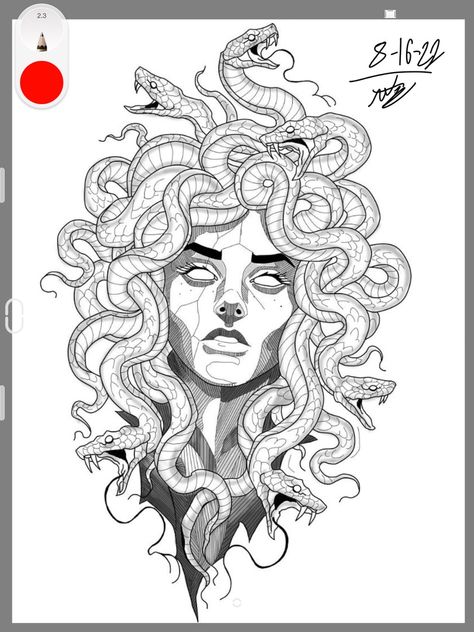 Colored Medusa Tattoo, Medusa Drawing Tattoo, Dessin Medusa Tattoo, Medusa Stencil, Medusa Tattoo Stencil, Ring Sketch, Medusa Tattoo Design, Medusa Art, Line Art Illustration