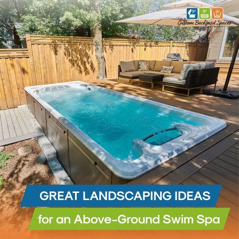 Above-ground swim spas have been slowly becoming some of the best backyard decors on the market. These swim spas come on all different levels and costs, starting at the most simple swim spa ideas out there and turning into some of the most luxury-based swim spa ideas. It can take hours and hours of thorough research and picture scanning to get a nice vision board of ideas going, but no one wants to waste time. Swim Spa Landscaping Above Ground, Spa Landscaping Ideas, Above Ground Swim Spa, Swim Spa Ideas, Swim Spa Landscaping, Spa Landscaping, Custom Backyard, Swim Spas, Hot Tub Backyard