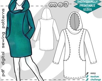 Body Measurements Chart, Hoodie Sewing, Hoodie Sewing Pattern, Dress Hoodie, Hoodie Sweatshirt Dress, Body Measurement Chart, Hoodie Pattern, Tunic Hoodie, Pattern Steps