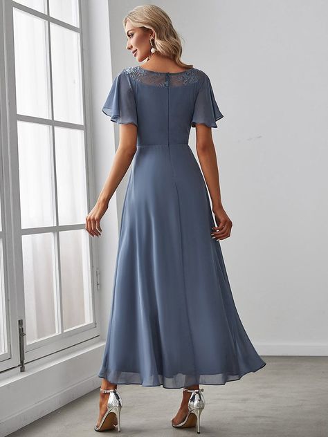 Elegant Evening Dresses Long, Dresses Formal Elegant, Flare Sleeves, Irregular Hem, Mother Of The Bride Dress, Evening Dresses Elegant, Chiffon Ruffle, Ruffle Sleeves, Evening Dresses Long