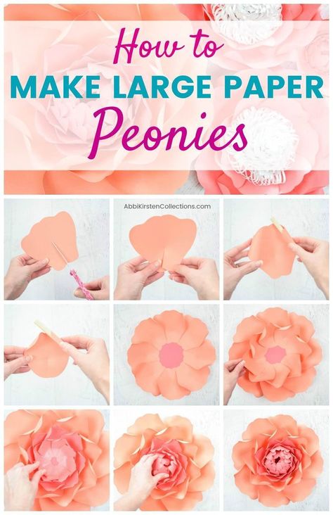 How to Make Large Paper Peonies: Templates and Tutorial. Follow this step by step paper flower tutorial to learn how to create beautiful paper peony flowers. Paper Peony Template, Large Paper Flowers Diy, Paper Peony, Diy Flores, Paper Peonies, Large Paper Flowers, Paper Flower Template, Paper Flower Backdrop, Peony Flowers