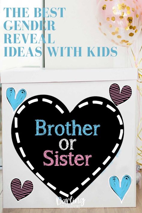 The best Gender Reveal ideas with kids. How to involve siblings in a Gender Reveal. Ideas for the best Gender Reveals with kids. #genderrevealwithkids #genderrevealswithkids #siblinggenderreveal #genderrevealideas #genderreveals Gender Reveal Ideas With Kids, Gender Reveal Box Of Balloons, Gender Reveals With Siblings, Best Gender Reveal Ideas, Gender Reveal Activities, Sibling Gender Reveal, Best Gender Reveal, Unique Gender Reveal Party Ideas, Gender Reveal Pinata