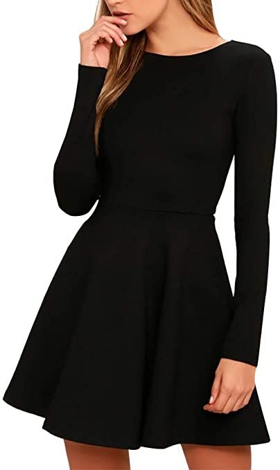 Simple Dresses Classy, Black Dress With Sleeves, Women Long Sleeve Dress, Long Sleeve Casual Dress, Long Sleeve Short Dress, Slim Fit Dresses, Black Long Sleeve Dress, Black Dresses Casual, Long Black Dress