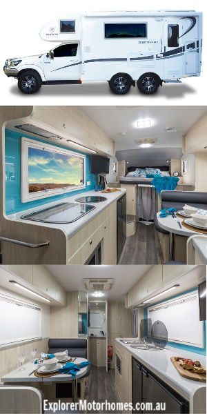 With enough bench space in the kitchen, storage space for all your things, a comfy bed, a decent size ensuite bathroom, a seperate space to sit and eat your dinner... and heck, even a washing machine! The 6WD Discovery by Explorer Motorhomes has it all! #ExplorerMotorhomes #motorhomeAustralia 4x4 Motorhome, Toyota Motorhome, New Motorhomes, Two Door Jeep Wrangler, 4x4 Camper Van, Rv Floor Plans, Motorhome Interior, Camper Van Life, Small Rv