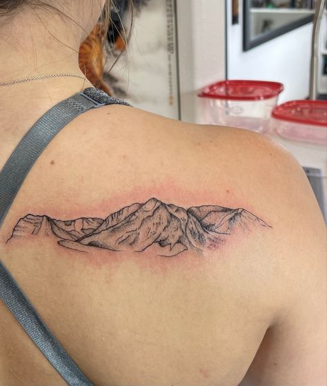 Glacier Tattoo Ideas, Wyoming Mountain Tattoo, Glacier Tattoo, Fine Line Mountain Range Tattoo, Whistler Mountain Tattoo, Mountain Water Reflection Tattoo, Mountain Tattoo, Fine Line Tattoos, Line Tattoos