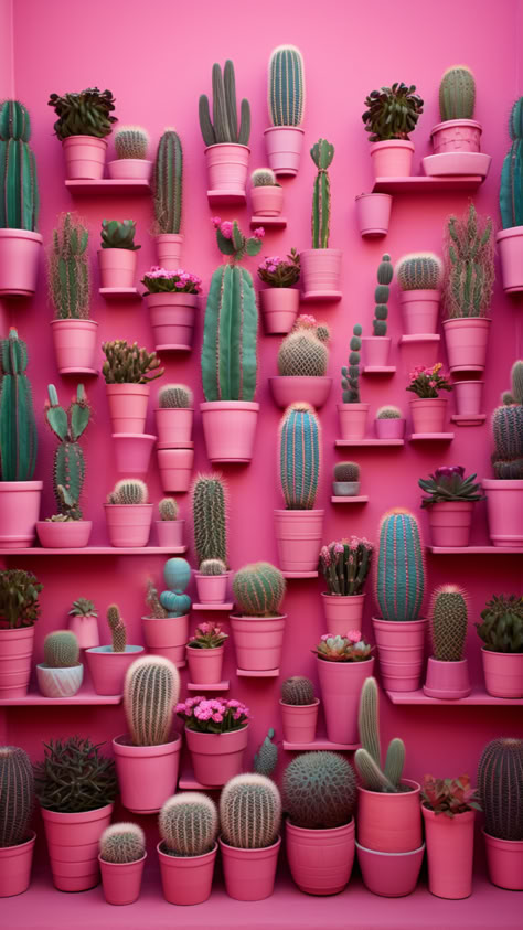 Succulent love, #cactus love, pink love, #pink cactus succulent love on a pink wall -- oh, my. #succulents #pinkpots #pink #garden Pink Pots, Succulents Wallpaper, Pink Cactus, Carpet Outfits, Pink Garden, Pink Wall, Jolie Photo, Iphone Background Wallpaper, Pink Walls