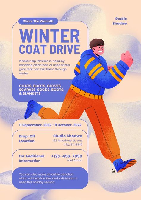 Fundraising Design, Coat Drive, Charity Campaign, Fundraiser Flyer, Winter Event, Charity Fundraising, Creative Poster Design, Simple Illustration, Fundraising Events