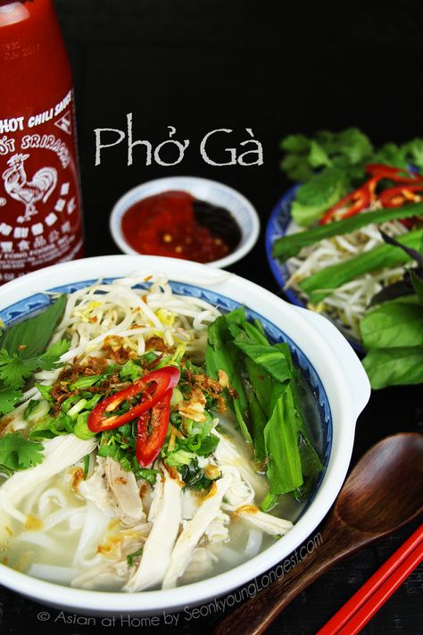 Pho Ga Recipe, Chicken Pho Recipe, Asian At Home, Vietnamese Noodle Soup, Pho Ga, Chicken Pho, Seonkyoung Longest, Pho Recipe, Vietnamese Noodles