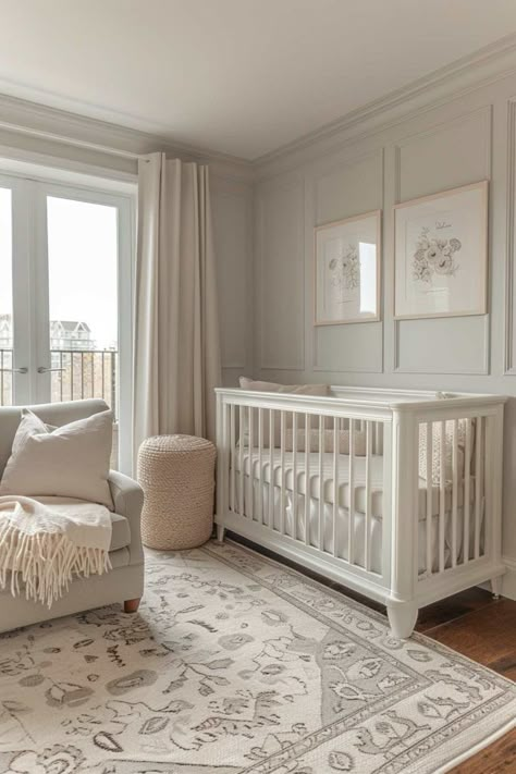 50 Simply Adorable Baby Girl Nursery Ideas You’ll Love! Neutral Girl Nursery Ideas, Cream Nursery Ideas, Classic Girl Nursery, Simple Gender Neutral Nursery, Baby Girl Nursery Neutral, Baby Room Minimalist, Monochromatic Nursery, Babyletto Nursery, White Crib Nursery