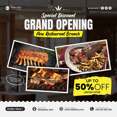 Restaurant Opening Flyer Design, Menu Social Media Design, Grand Opening Social Media Post, Grand Opening Poster Design Ideas, Restaurant Opening Poster, Grand Opening Restaurant, Opening Poster Design, Grand Opening Design, Opening Flyer Design