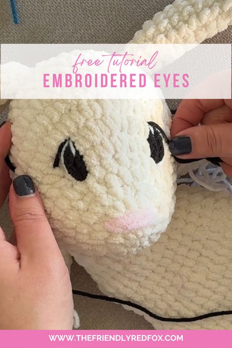 Want to make your crochet creations safer for babies and toddlers? I have a whole series of posts on how to embroider eyes on amigurumi and make you crochet baby-proof! Learn how to make expressive eyes and give your creations more personality, all while making it safe for everyone! How To Crochet Eyes For Amigurumi, Crochet Amigurumi Embroidery, Crochet Bunny Eyes Free Pattern, Sewing Eyes On Amigurumi, Stitching Eyes On Crochet, Embroidered Stuffed Animal Eyes, Amigurumi Embroidered Eyes, Embroidery Eyes Tutorial, Amigurumi Sewn Eyes