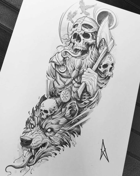 Half Sleeve Tattoos Sketches, Viking Warrior Tattoos, Norse Mythology Tattoo, Viking Tattoo Symbol, Viking Tattoo Sleeve, Half Sleeve Tattoos Drawings, Skull Sleeve Tattoos, Skull Sleeve, Men Tattoos Arm Sleeve