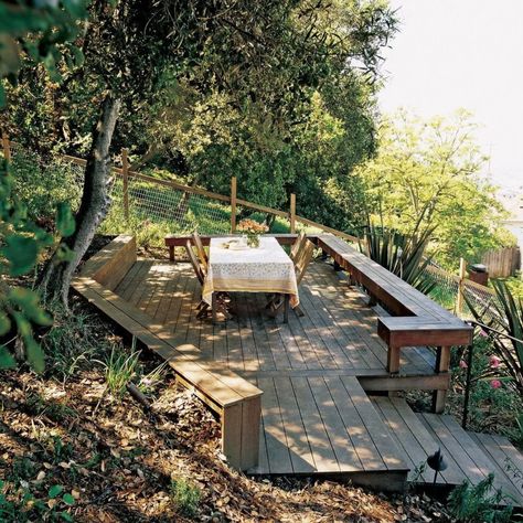 Backyard Deck Ideas, Sloped Backyard Landscaping, Sloped Yard, Sloped Backyard, Wooden Deck, Sloped Garden, Have Inspiration, Decks Backyard, Diy Deck