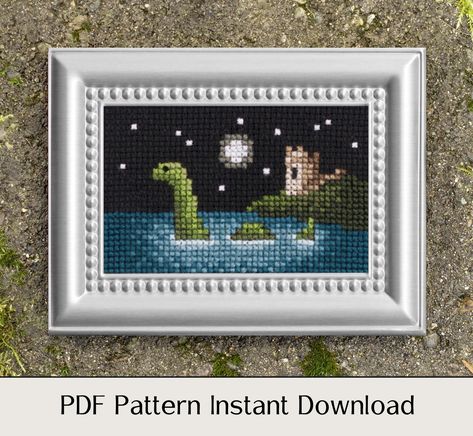 Loch Ness Nessie Cross Stitch Pattern PDF Instant Download - Etsy Australia 5x7 Cross Stitch Patterns, Loch Ness Cross Stitch, X Files Cross Stitch, Video Game Cross Stitch Patterns, Book Cross Stitch, Cross Stitch Cute, Geek Cross Stitch, Urquhart Castle, Color Shading