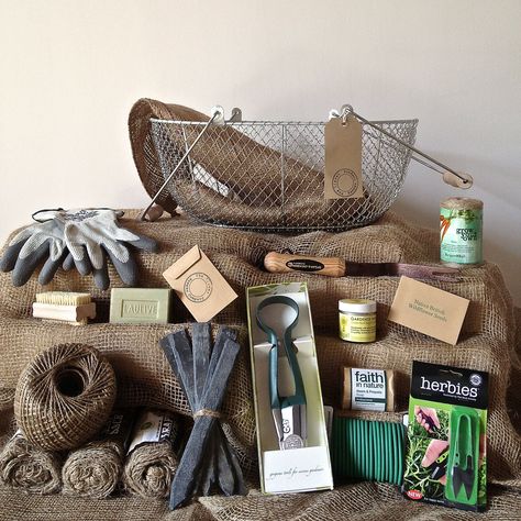 Lady wire basket hamper. The best gardening hampers you can buy! www.thecleverhampercompany.co.uk Gardening Hamper, Basket Hamper, Garden Gift, Wire Basket, Family Christmas Gifts, Wire Baskets, Vintage Garden, Edible Garden, Gift Hampers