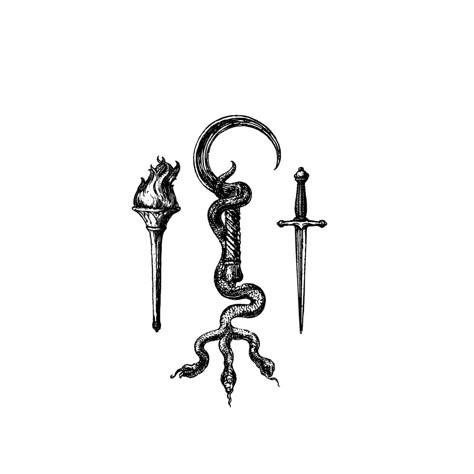 Hecate Torch Tattoo, Machiavelli Tattoo, Occult Tattoo Designs, Three Nails Tattoo, Cimaruta Tattoo, Hekate Tattoo Symbols, Gothic Medieval Aesthetic, Dark Black Tattoos, Occult Art Dark