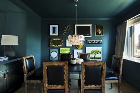 benjamin-moore-narragansett-green-hc-157-lonny-lowes-regency-hotel-photo-nate-berkus-teal-walls-ceiling-paint-colors Narragansett Green, Nate Berkus Design, Dark And Moody Interiors, Ceiling Paint Colors, Green Wall Color, Moody Interiors, Teal Walls, Colored Ceiling, Green Paint Colors