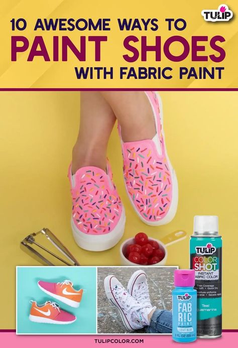 10 Awesome Ways to Paint Shoes with Fabric Paint Sometimes we wear our shoes out completely and need new ones, but a lot of times, we just want some cool new kicks! #fabricpaint #diy #howto #tulip #tulipcolor #crafts #trickyourkicks #paintshoes #customsneakers #inspo #ideas Diy Paint Canvas Shoes, Canvas Shoe Art Ideas, How To Seal Painted Shoes, How To Paint Shoes With Acrylic Paint, Fabric Marker Shoes, Painting Tennis Shoes Diy, Shoe Crafts For Toddlers, How To Paint Sneakers, Diy Canvas Shoes Ideas