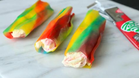 Fruit Roll Up Ice Cream, Roll Up Ice Cream, Sherbet Ice Cream, Frozen Treats Recipes, Melting Ice Cream, Roll Ups Recipes, Fruit Roll, Fruit Roll Ups, Lunch Box Snacks