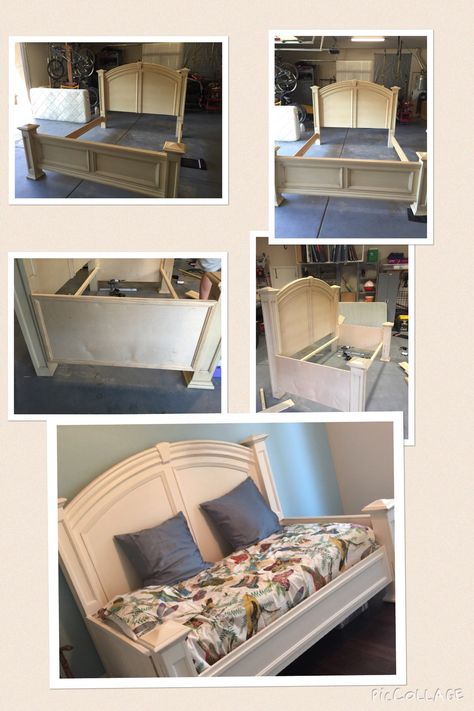 King headboard and footboard rehab to twin daybed. I found a daybed I wanted and it was $2500. I didn't want to pay that!  Rehabbed a consignment shop bed to make my dream day bed. Daybed With Headboard, How To Make A Daybed From A Headboard, Diy Daybed Headboard Full, Repurposed King Headboard Ideas, Custom Daybed, King Headboards, Diy Upholstered Headboard, Bed Frame Headboard, Diy Headboard Ideas