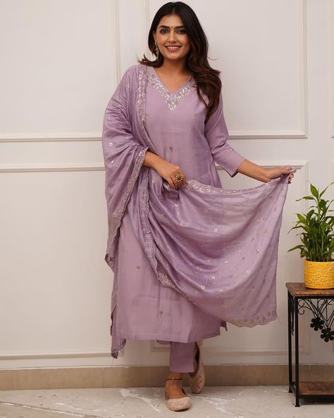 Buy Mauve Kurta Suit Sets for Women by Japnaam Online | Ajio.com Ajio Kurta, Lavender Suit, Indian Women Fashion, Traditional Suit, Women's Outfit Sets, Woman Wine, Embroidered Dupatta, Straight Kurta, Kurta With Pants