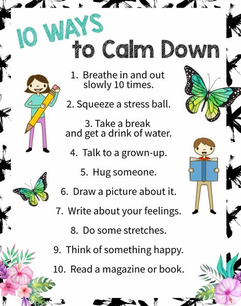 10 Ways to Calm Down: A Free Printable Poster | Art is Basic | An Elementary Art Blog Uppfostra Barn, Free Poster Printables, Conscious Discipline, Calming Strategies, Counseling Activities, Mindfulness For Kids, School Psychology, Brain Breaks, Parenting Skills