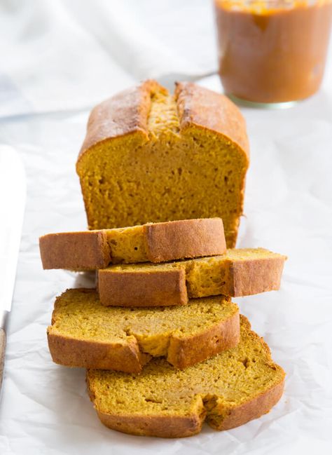 Classic gluten free pumpkin bread, made simply with just the right spices. A moist, tender celebration of fall! Starbucks Pumpkin Bread, Best Pumpkin Recipes, Gluten Free Pumpkin Bread, Pumpkin Bread Easy, Baking Healthy, Dessert Breads, Holiday Bread, Gluten Free Breads, Pumpkin Banana