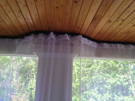 Porch Screens Using Outdoor Mesh Curtains | Attachment Options Porch Mosquito Netting, Diy Mosquito Netting For Patio, Mosquito Netting Patio Diy, Pergalo Ideas, Porch With Curtains, Curtains Porch, Patio Covered Porch, Closed Porch, Mosquito Netting Patio