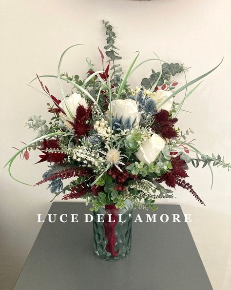 Winter Flower Arrangements, Holiday Floral Arrangements, Winter Floral Arrangements, Faux Flower Bouquets, Dollar Eucalyptus, Wax Flower, Christmas Bouquet, Church Flower Arrangements, Christmas Flower Arrangements