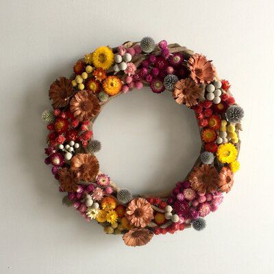 Strawflower Wreath, Christmas Wreaths Diy Evergreen, Silver Brunia, Globe Thistle, Larkspur Flower, Dried Flower Wreaths, Wreath Hanger, Berry Wreath, Rustic Wreath